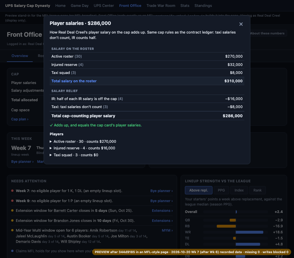 Ledger inside the MFL-style page.